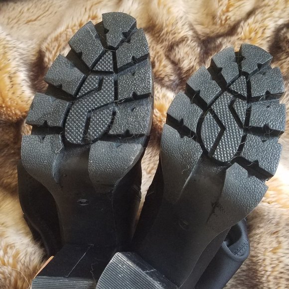 Black Lug Sole Platform Booties Chunky Heel - Picture 4 of 5